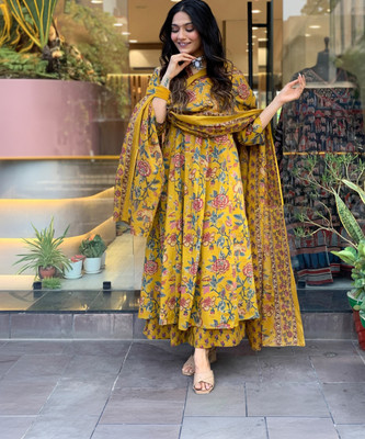 Anni Designer Floral Print Kurta, Palazzo & Dupatta Set