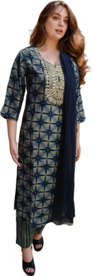 anni fashion Geometric Print, Embroidered Kurta, Trouser/Pant & Dupatta Set