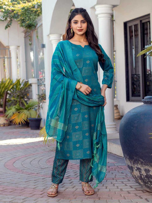 GSDsD Women Geometric Print, Printed Straight Kurta(Blue)
