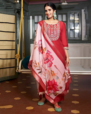 pandurang Fab Embroidered Kurta, Trouser/Pant & Dupatta Set