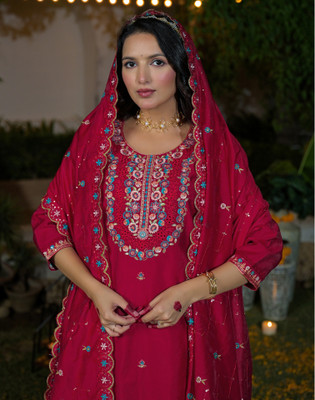 Skylee Embroidered Kurta, Trouser/Pant & Dupatta Set