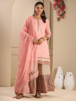 Readiprint Fashions Floral Print Kurta, Sharara & Dupatta Set