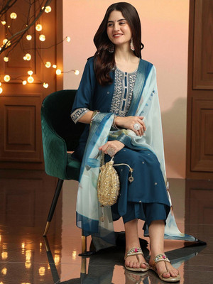 ORRIYA Embellished Kurta, Trouser/Pant & Dupatta Set