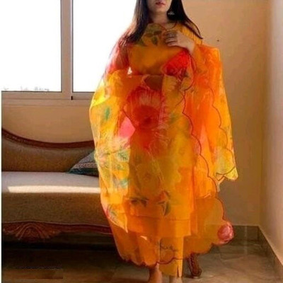 FABRIAA Solid Kurta, Palazzo & Dupatta Set