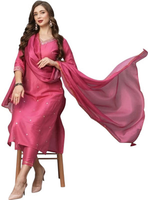 CLAVINET Solid Kurta, Trouser/Pant & Dupatta Set