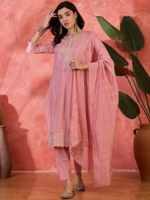 Sangria Embroidered Kurta, Trouser/Pant & Dupatta Set