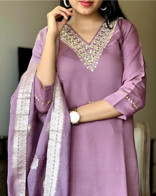Aksa Fashion Embroidered Kurta, Trouser/Pant & Dupatta Set