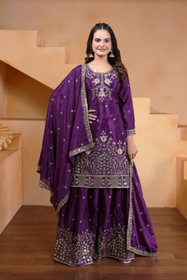 iraara fashion Embroidered Kurta, Sharara & Dupatta Set