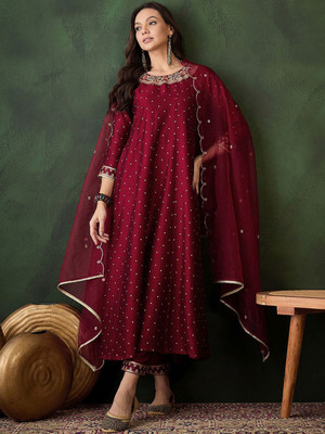 Sangria Embroidered Anarkali Kurta, Bottom & Dupatta Set