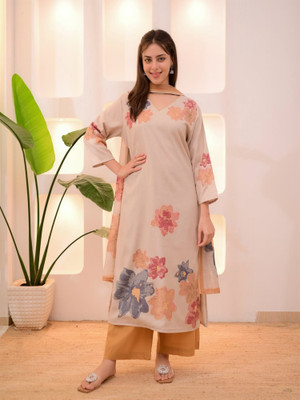 PPThreads Floral Print Kurta, Palazzo & Dupatta Set
