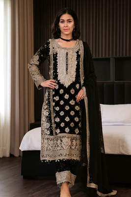 ETSA Embroidered Kurta, Palazzo & Dupatta Set