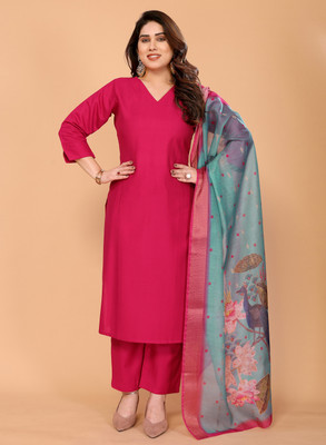 Mingora Solid Kurta, Dhoti Pant & Dupatta Set