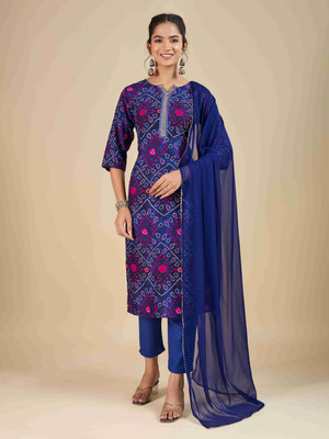 INDEEVA Printed Kurta, Palazzo & Dupatta Set