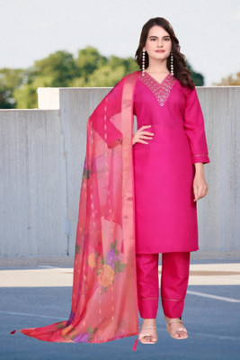 Aksa Fashion Solid Kurta, Trouser/Pant & Dupatta Set