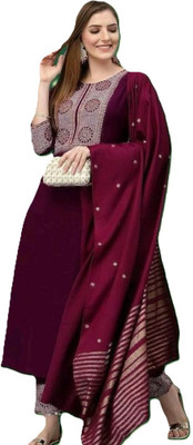 Fabrinza Solid Kurta, Trouser/Pant & Dupatta Set