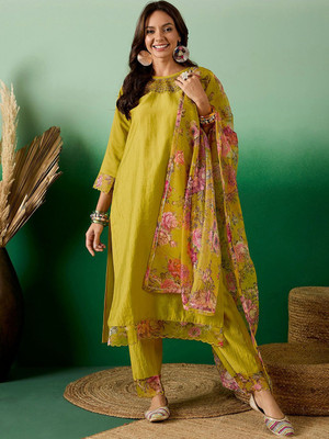 Sangria Embroidered Anarkali Kurta, Bottom & Dupatta Set
