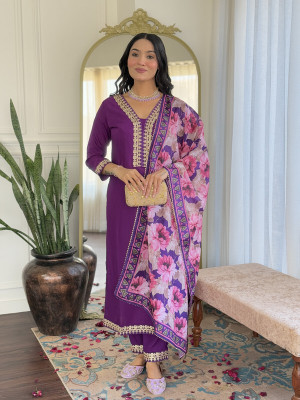 hp fashion Embroidered Kurta, Trouser/Pant & Dupatta Set