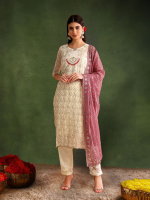 Tasrika Embroidered Kurta, Palazzo & Dupatta Set