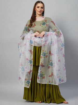 InWeave Solid Kurta, Sharara & Dupatta Set