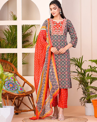 kcb Embroidered Kurta, Palazzo & Dupatta Set