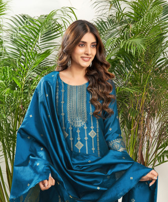 Skylee Embellished, Woven, Self Design Kurta, Trouser/Pant & Dupatta Set