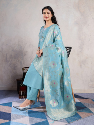 Pushti Creation Embroidered Anarkali Kurta, Bottom & Dupatta Set