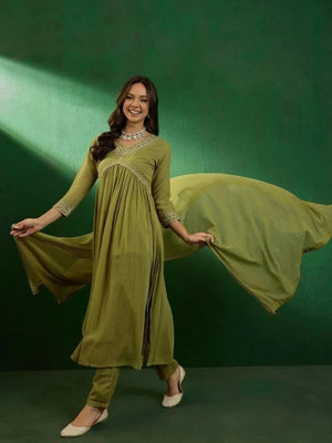 Trishazy Embroidered Kurta, Palazzo & Dupatta Set