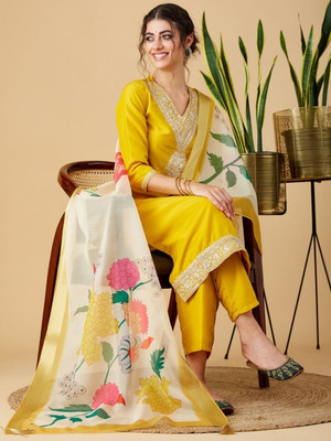 GRIOPY Embroidered Kurta, Trouser/Pant & Dupatta Set
