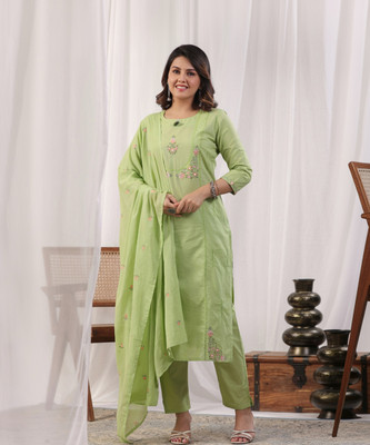 Readiprint Fashions Embroidered Kurta, Palazzo & Dupatta Set