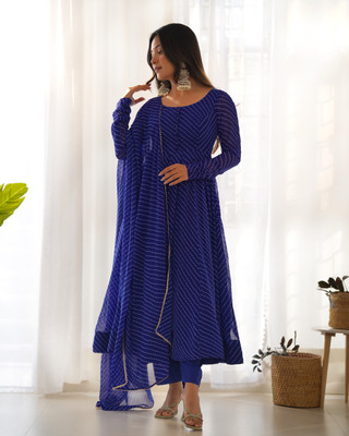 LOKITA WORLD Striped Anarkali Kurta, Bottom & Dupatta Set