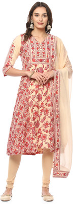BIBA Printed Kurta, Churidar & Dupatta Set