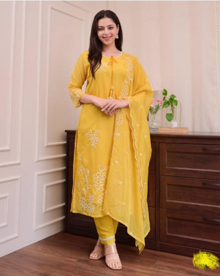 JEWELLJOY FASHION Embroidered Kurta, Trouser/Pant & Dupatta Set