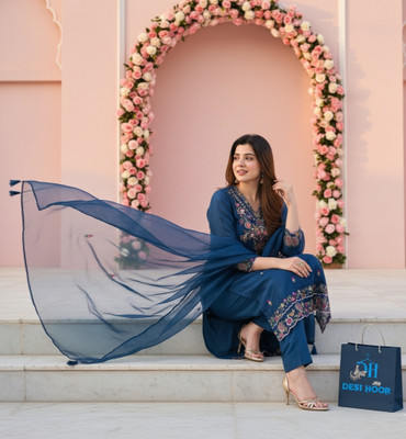 DESIHOOR Embroidered Kurta, Trouser/Pant & Dupatta Set