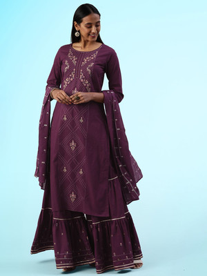 Sangria Embroidered Kurta, Sharara & Dupatta Set