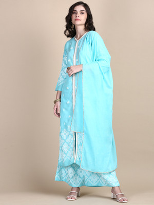 SHOWOFFFF Graphic Print Kurta, Palazzo & Dupatta Set
