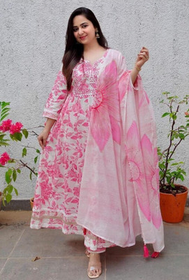 PINK GALAXY Floral Print Kurta, Trouser/Pant & Dupatta Set