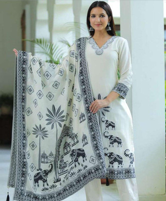 CreationRajvi Self Design Kurta, Trouser/Pant & Dupatta Set