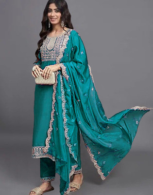 Siyu Creation Embroidered Kurta, Trouser/Pant & Dupatta Set