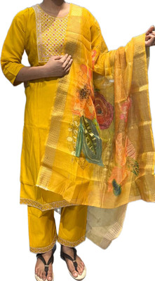 MN CLOTTHIFY Printed, Embroidered Kurta, Trouser/Pant & Dupatta Set