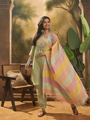 Sangria Embroidered Kurta, Trouser/Pant & Dupatta Set