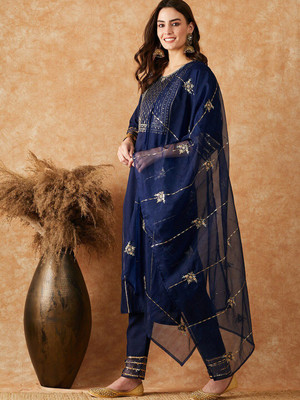 Sangria Embroidered Kurta, Trouser/Pant & Dupatta Set
