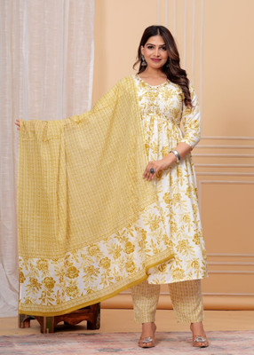 Art Avenue Floral Print, Embroidered Kurta, Trouser/Pant & Dupatta Set