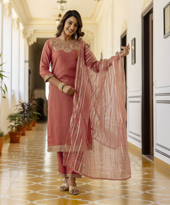 Skylee Embellished, Embroidered, Self Design Kurta, Trouser/Pant & Dupatta Set