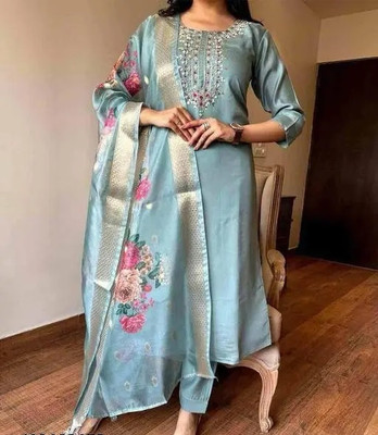 vajiba Embroidered Kurta, Palazzo & Dupatta Set