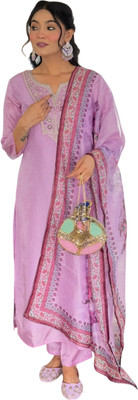 GlimmerGown Embroidered Kurta, Trouser/Pant & Dupatta Set