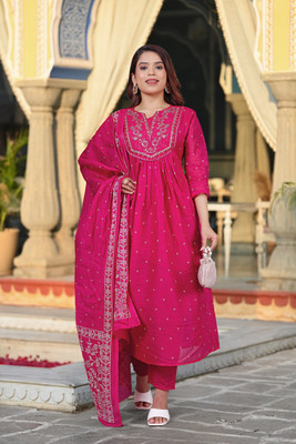 VHCLOTHES Printed Kurta, Palazzo & Dupatta Set