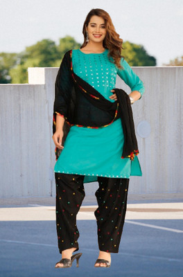 KRAFTTALESINDIA Embroidered, Embellished, Solid Kurta, Patiala & Dupatta Set