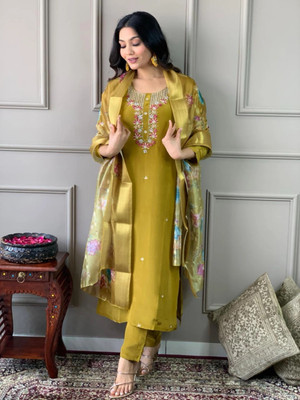 Vaidehi Fashion Embroidered Kurta, Trouser/Pant & Dupatta Set