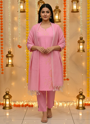 JF Textiles Embroidered Kurta, Trouser/Pant & Dupatta Set