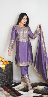 TRIVORA Embroidered Kurta, Trouser/Pant & Dupatta Set